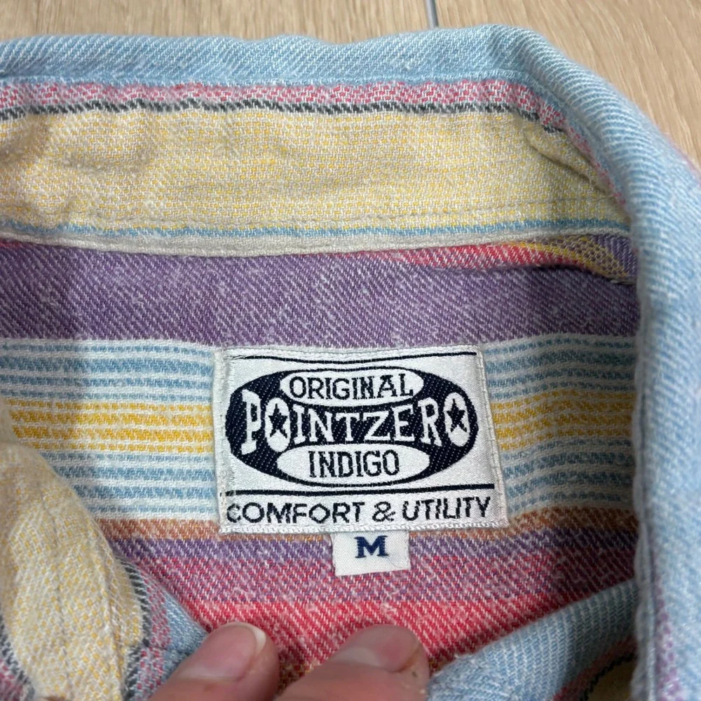 Point Zero Mens Multi Color Striped Cotton Button Down Flannel Shirt Medium